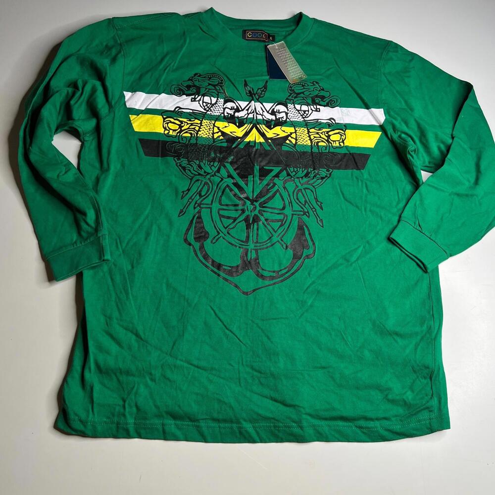 Coogi Graphic Long Sleeve T-Shirt Green Dragon Anchor Streetwear Size XL‎ NWT